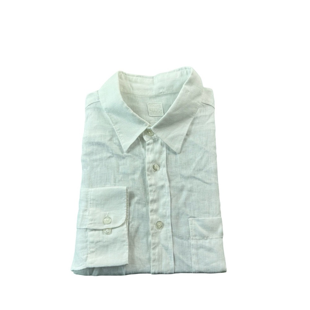 120% Lino Solid White L/S Mens Lounge Button Front Size Medium M